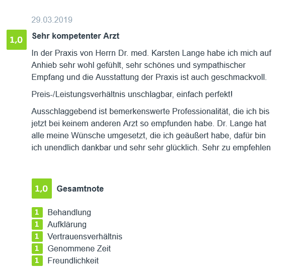 Bewertung - Brustvergrößerung in Berlin