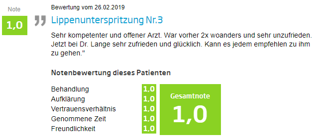 Bewertung - Lippen aufspritzen in Berlin