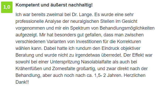 Bewertung - Zornesfalten Behandlung Berlin